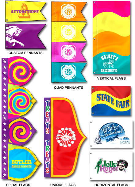 Show Flags Display Advertising Amusement Flags Banners Pennants Spirals Signs