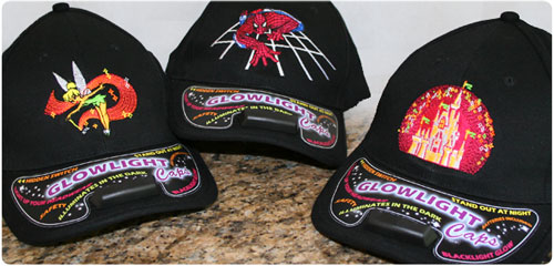 Blacklight LED embroidered caps